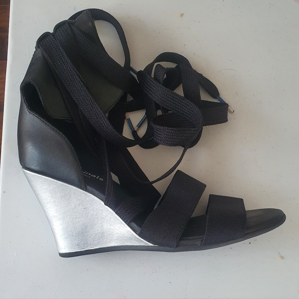 Adidas Black and Silver Wedge Sandals